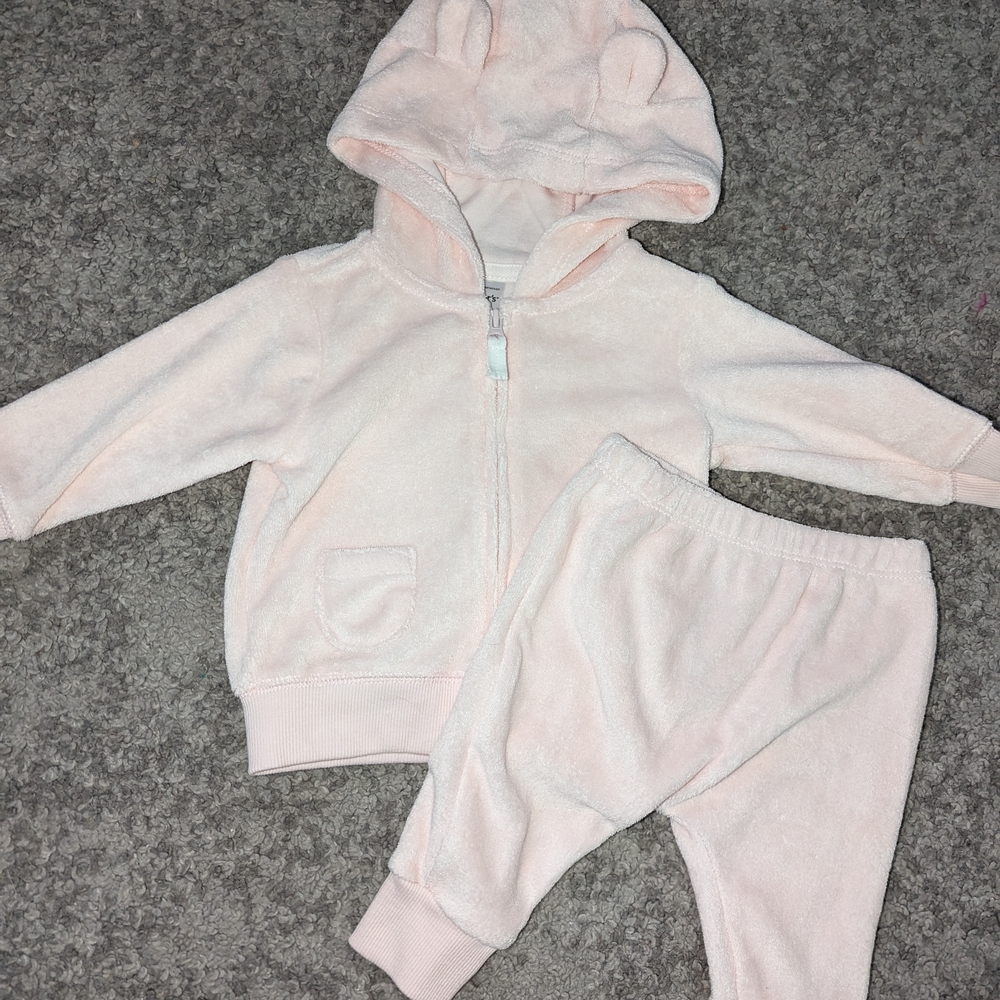 2pc Cotton Baby Pink Hooded Outfit Set